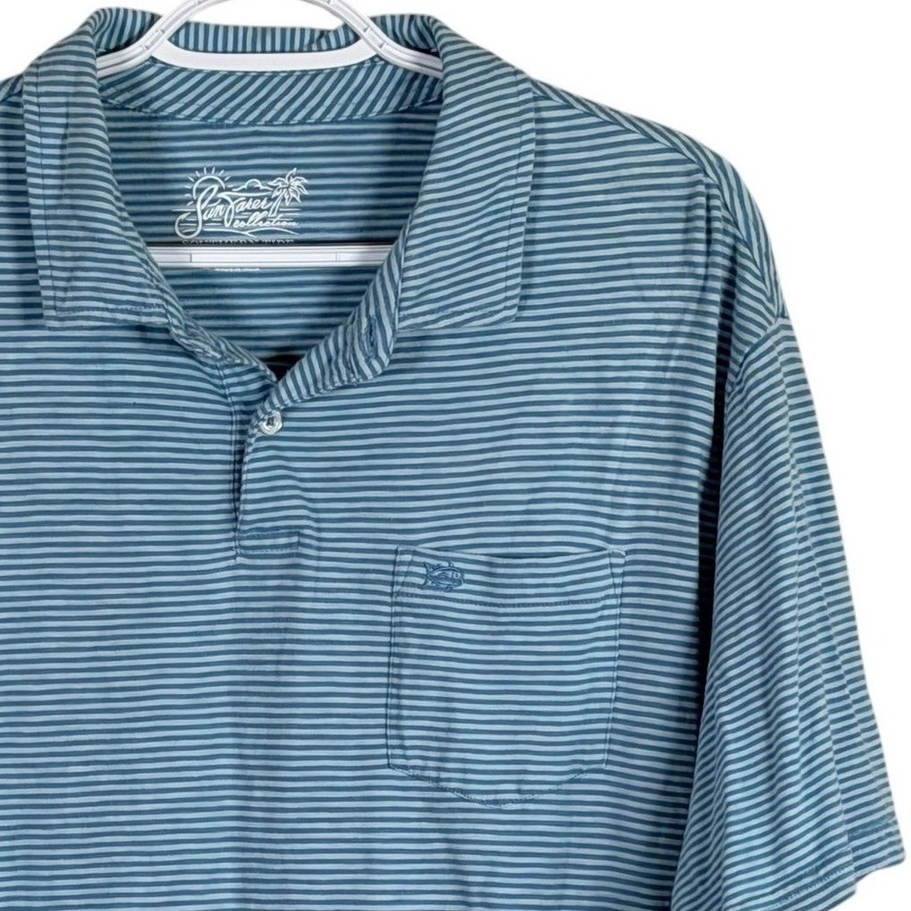 Southern Tide Sunfarer Polo Shirt Mens XXL Blue Striped Cotton Pocket 8665